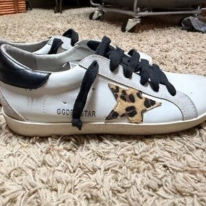 Leopard Star Sneakers - Black and White